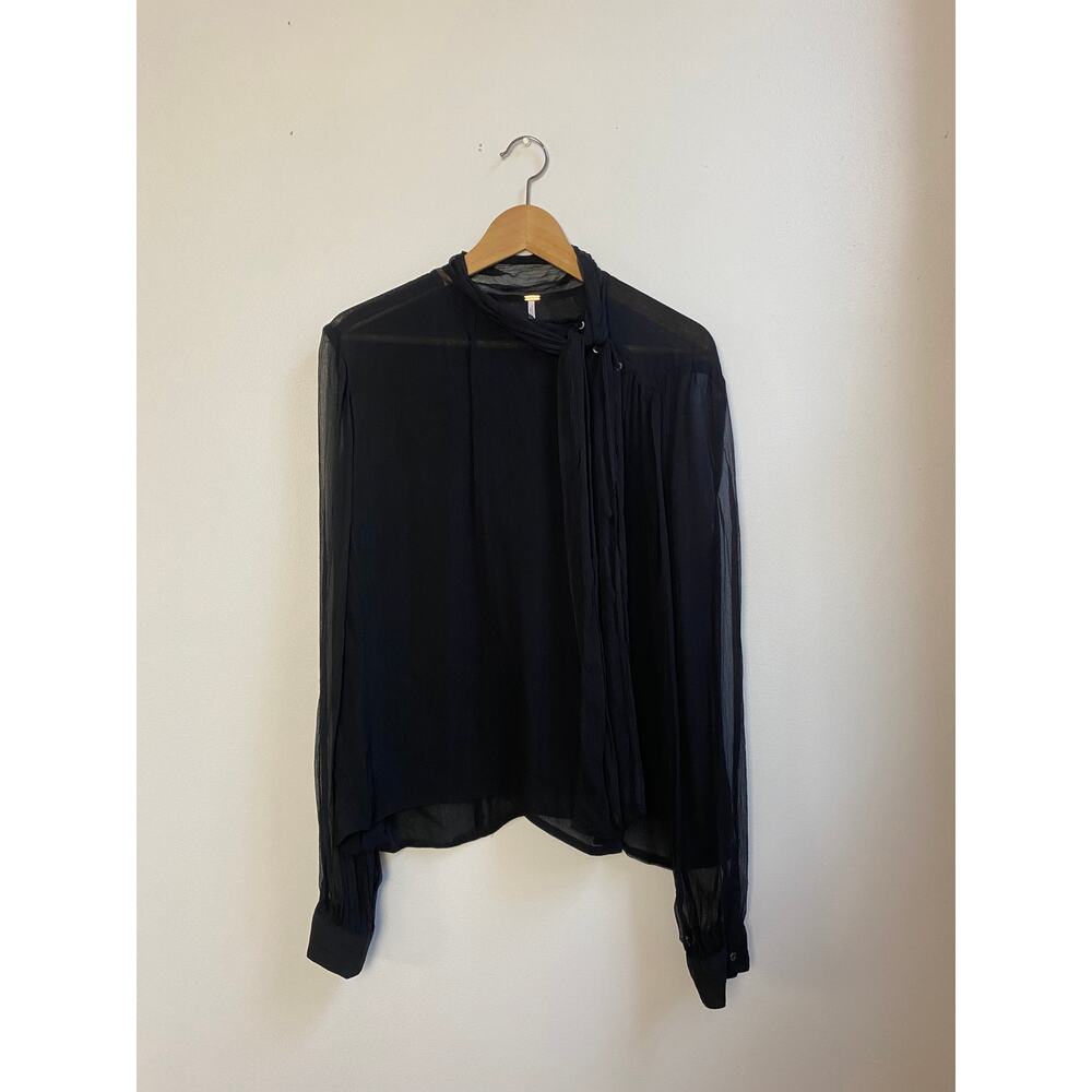 Free People Long Sleeve Button Down Blouse w Neck Tie